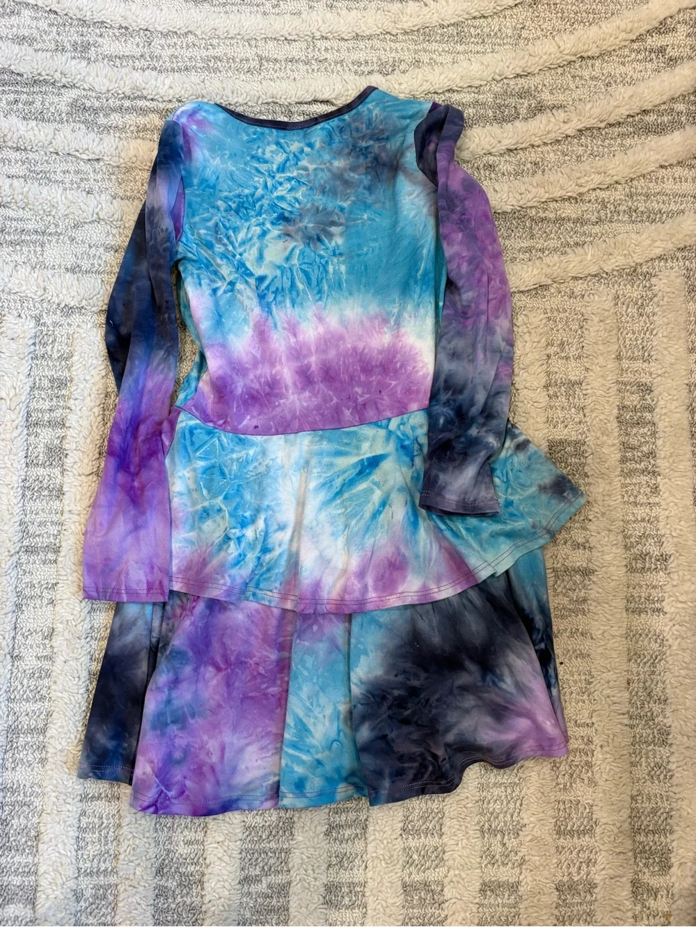 Pixielane Tie-Dye Peplum Long Sleeve Dress